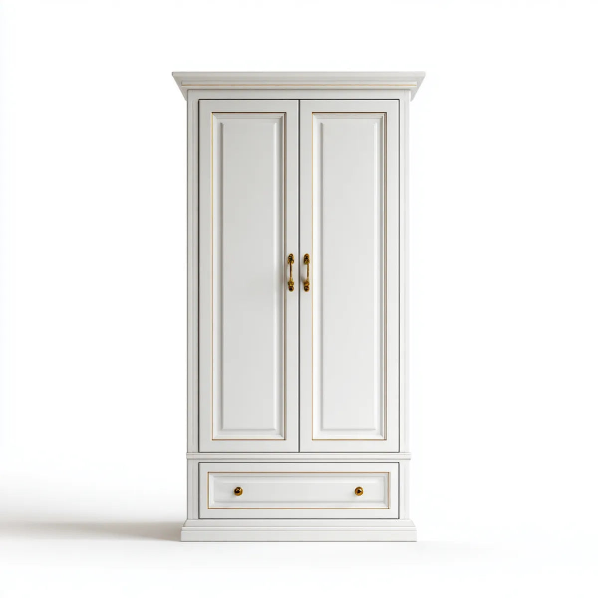 Szafa na szafy 2 drzwi białe i złote 100 x 60 x 220 cm w prostokątnym MDF