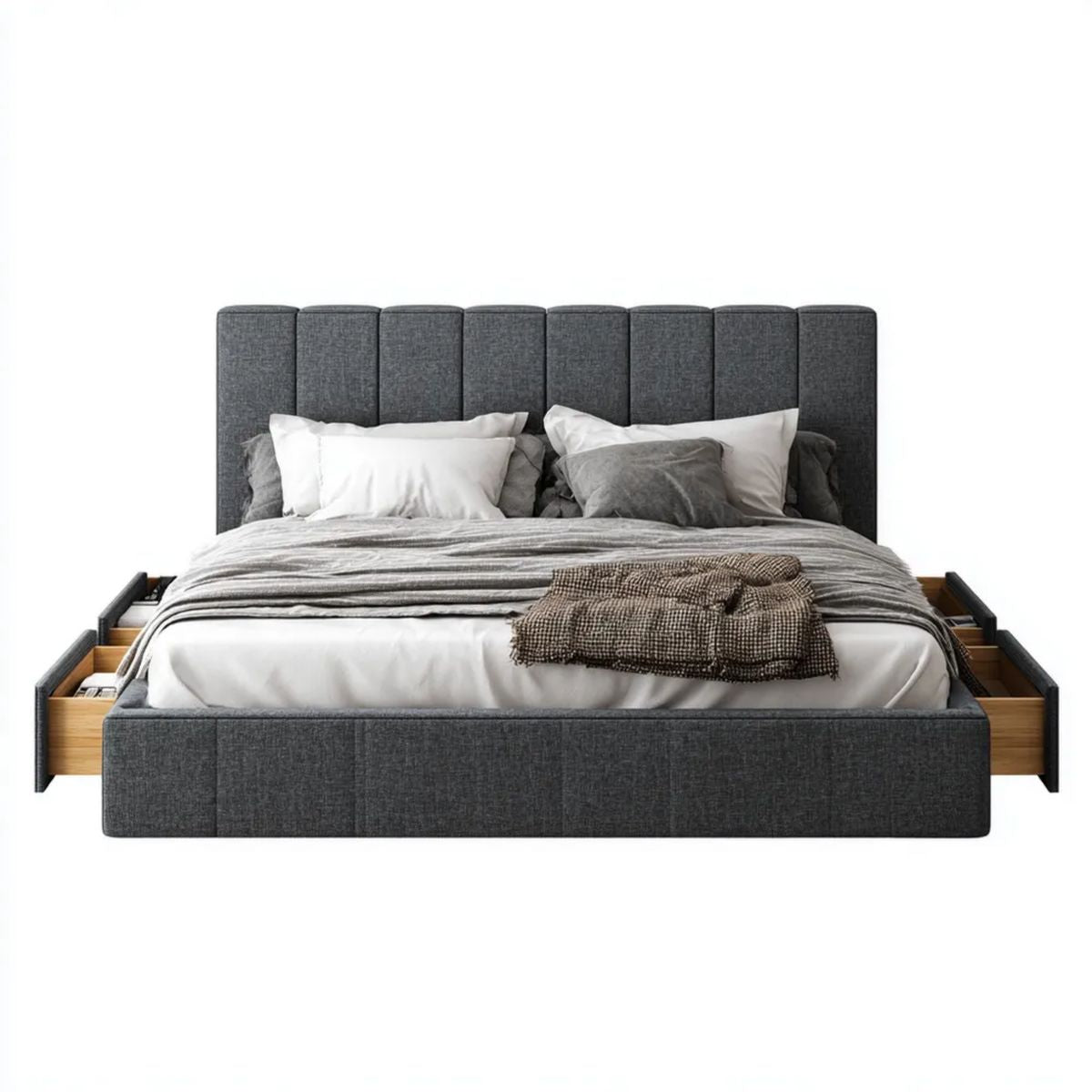 Łóżko dwuosobowe, Podwójne łóżko z ciemnym szarym stołowaniem w poliestrze i MDF, 160 x 200 cm spania