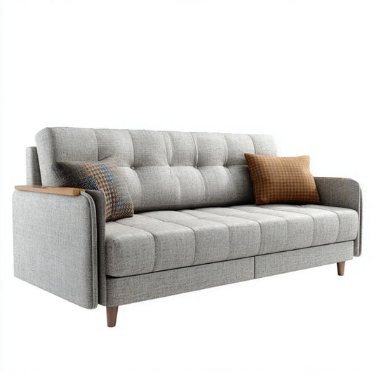 Sofa, 3-osobowa w kolorze siwym, sofa w kolorze szarym, poliester z drewnianą półką, 210 × 88 × 88 cm