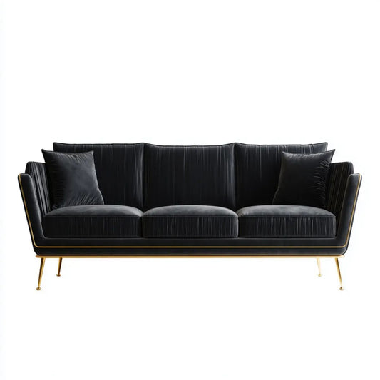 Sofa, 3-osobowa czarny sofa w poliestrze ephelvelt z ephelgold ephelsteel ephelleges, 220 x 90 x 85 cm