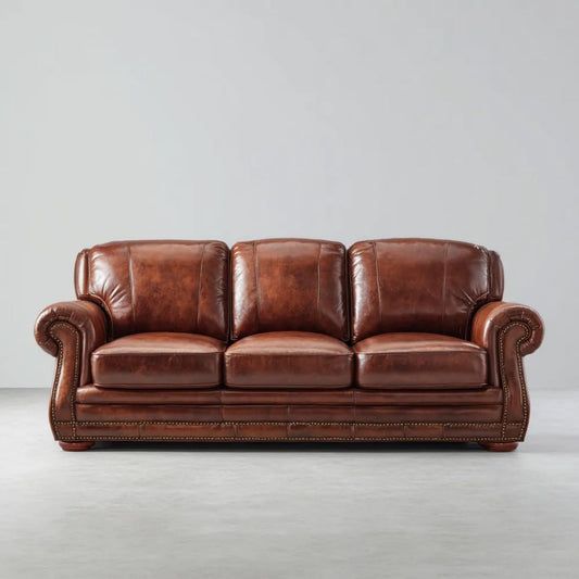 Sofa, Brązowy 3-osobowa sofa ze skóry syntetycznej 220 x 95 x 90 cm z