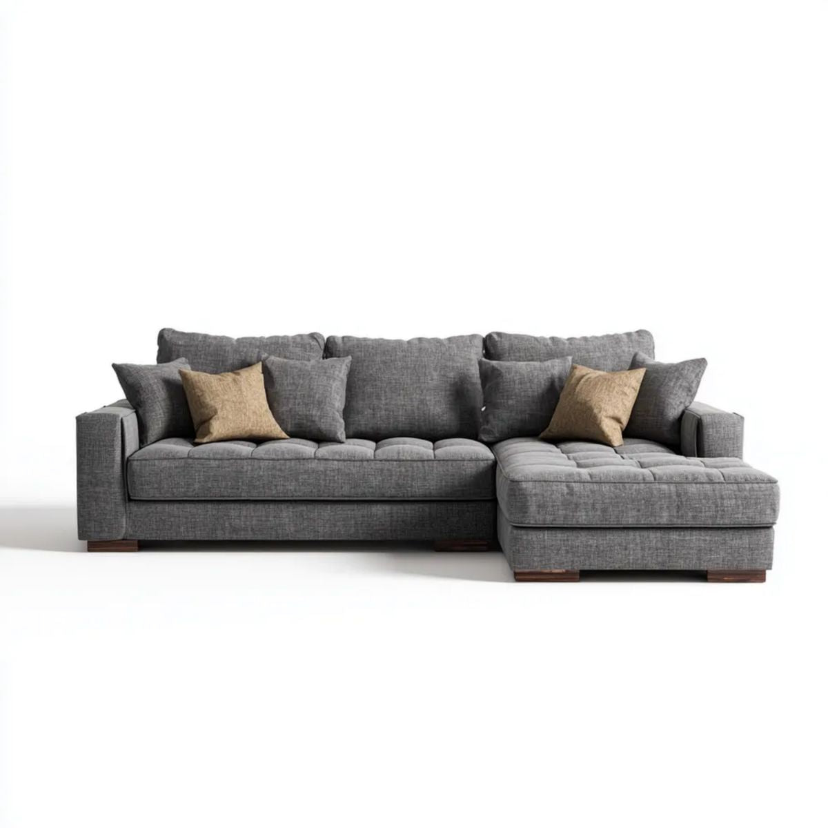 Sofa, Narożnik prawostronny 4 miejsca antracyt szary poliester z szezlongiem 300 x 170 x 85 cm