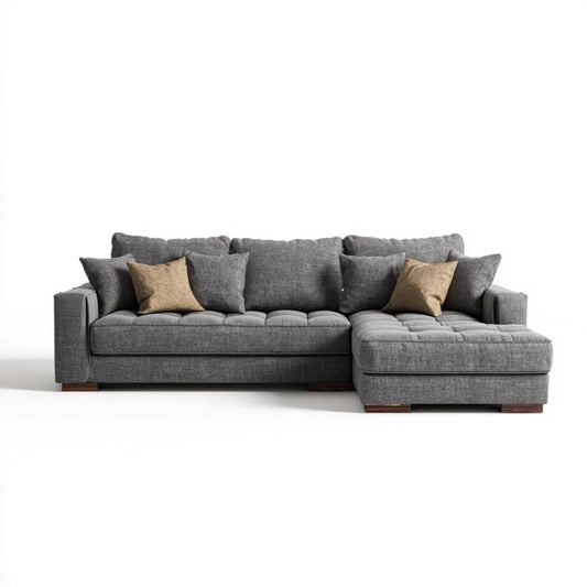 Sofa, Narożnik prawostronny 4 miejsca antracyt szary poliester z szezlongiem 300 x 170 x 85 cm