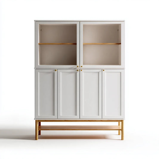 Szafa biała i naturalna 120 x 45 x 180 cm w MDF i lite drewno z prostokątnej sosny
