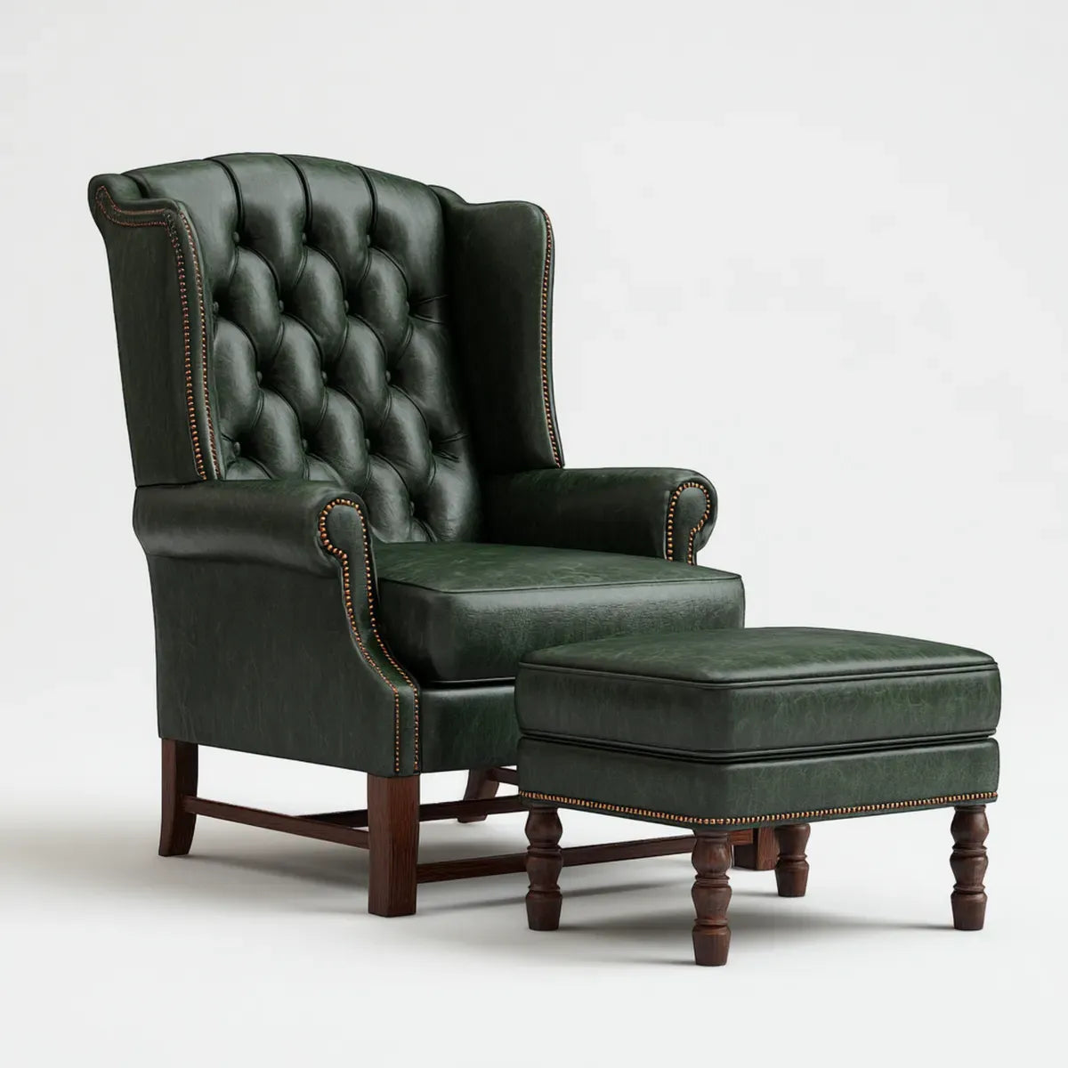 Fotel, Chesterfield Fotel ucha z ciemnym zielonym fotel z PU 85 x 95 x 110 cm