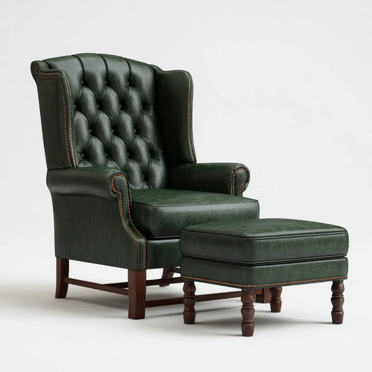 Fotel, Chesterfield Fotel ucha z ciemnym zielonym fotel z PU 85 x 95 x 110 cm