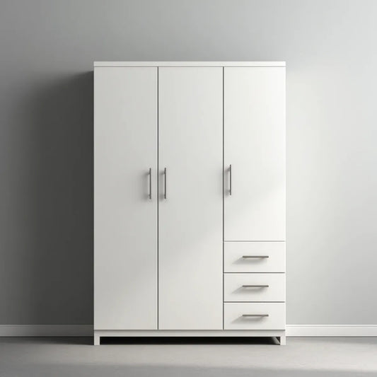 Szafa, Koszulka na drzwi uchylne Biała 120 x 52 x 180 cm Prostokątna płyta wiórowa z 3 drzwiami i 3 szufladami