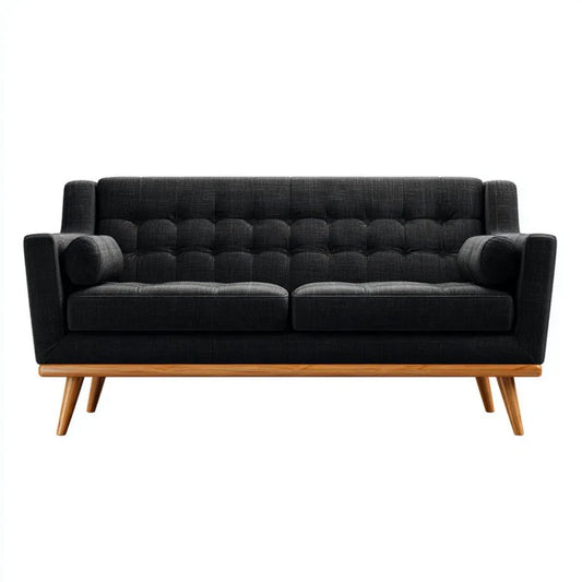 Sofa, 2-osobowa sofa w kolorze czarnym i brązowy poliester z litego drewna, 170 x 80 x 85 cm