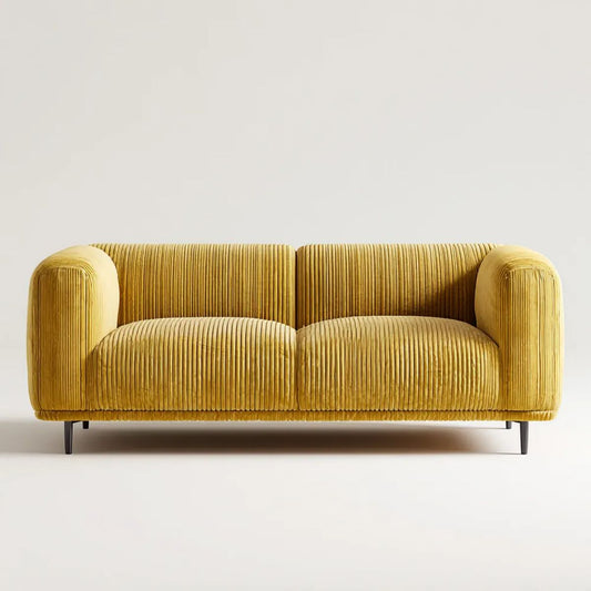 Sofa, 2-osobowa w sofie w sofie w sofie z musztardą w kolorze żółtym, z czarnym metalowym stopem, 180 x 88 x 78 cm